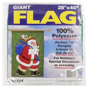 Vintage Emson Outdoor Indoor Flag Santa Giant 28x40 Red Green Holiday Christmas